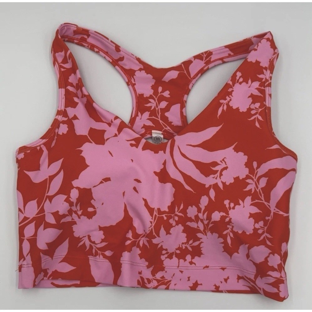 SAGE Collective Floral Sports Bra Crop Top Pink Red Racerback Size L